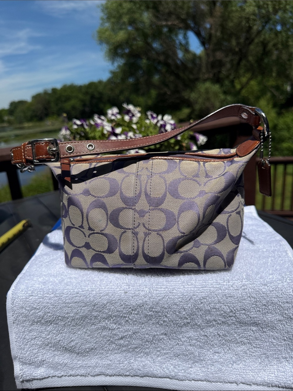 Coach Signature Canvas Shoulder Bag Purple